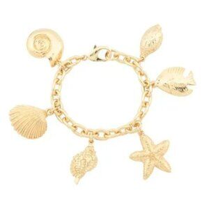New Ben-Amun Exclusive 24 Karat Gold Tone Plated Seashells Beach Charm Bracelet